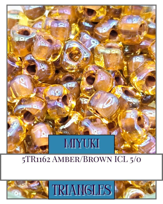 5TR1162-Miyuki Triangle Beads:Amber/Brown ICL (10g pkg)