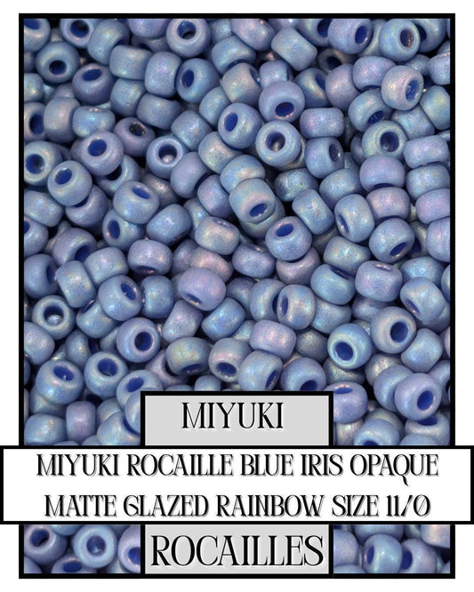Miyuki Rocaille Beads: Blue Iris Opaque Matte Rainbow Glaze, Size 11/0