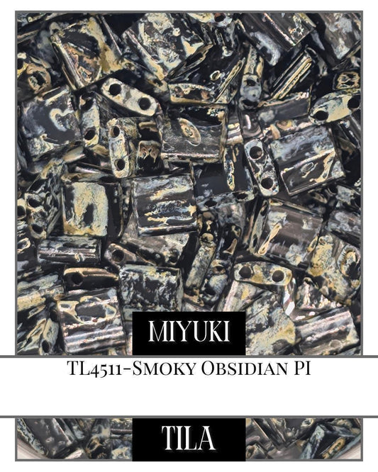 TL4511-Miyuki Tila Beads:Smoky Obsidian PI (7.5g pkg)