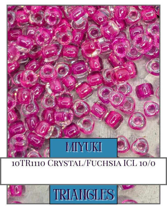 10TR1110-Miyuki Triangle Beads:Crystal/Fuchsia ICL (10g pkg)