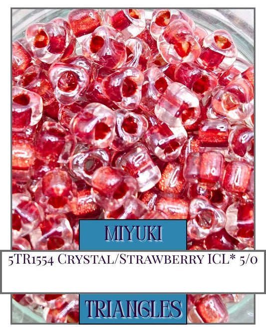 5TR1554-Miyuki Triangle Beads:Crystal/Strawberry ICL* (10g pkg)