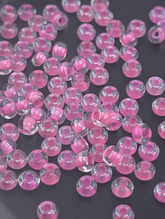 Transparent Crystal Icl Neon Pink Size 6/0 15g pkg