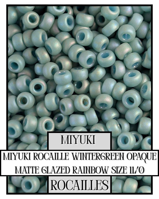 Miyuki Rocaille Beads: Wintergreen Opaque Matte Rainbow Glaze, Size 11/0