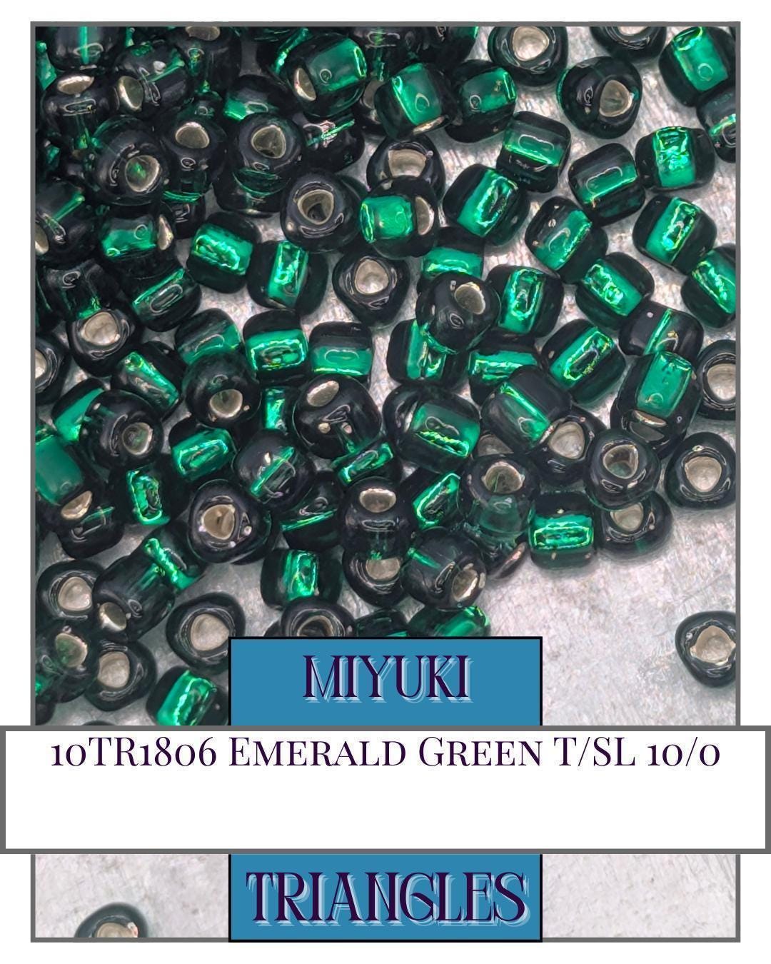 10TR1806-Miyuki Triangle Beads:Emerald Green T/SL (10g pkg)