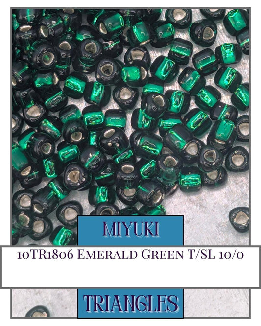 10TR1806-Miyuki Triangle Beads:Emerald Green T/SL (10g pkg)