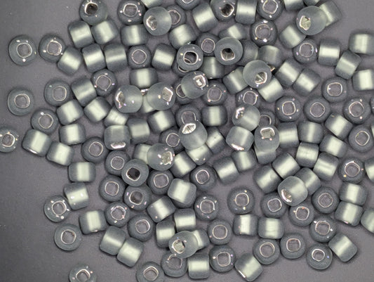 a collection of small, round beads in various shades of gray, scattered across a dark background.