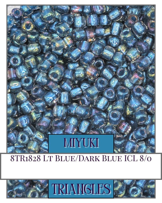 8TR1828-Miyuki Triangle Beads:Lt Blue/Dark Blue ICL (10g pkg)