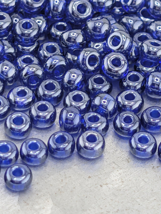 Preciosa 6/0 Rocaille, Transparent Luster Cobalt Blue. 15g pkg
