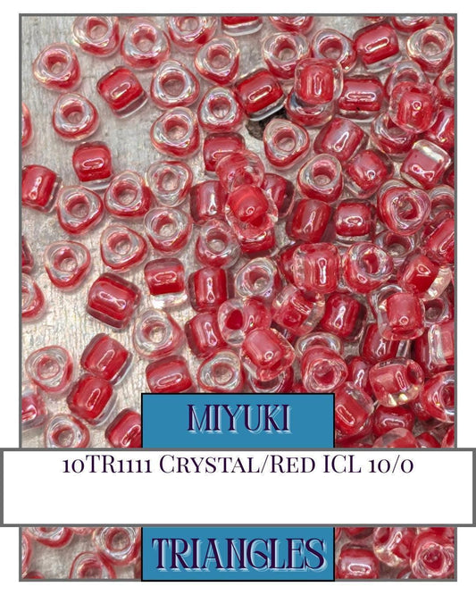 10TR1111-Miyuki Triangle Beads:Crystal/Red ICL (10g pkg)