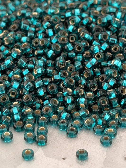 Transparent Teal Green Silver-Lined | Preciosa Ornela Seed Beads | Size 8/0 | 15g Pkg ~630 pcs