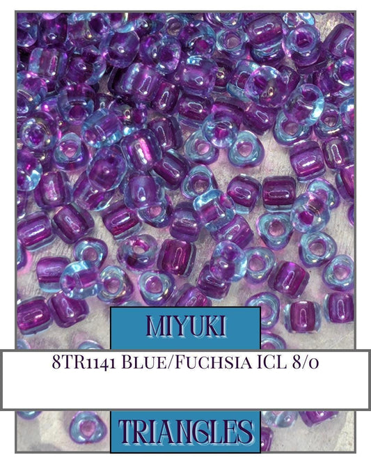 8TR1141-Miyuki Triangle Beads:Blue/Fuchsia ICL (10g pkg)