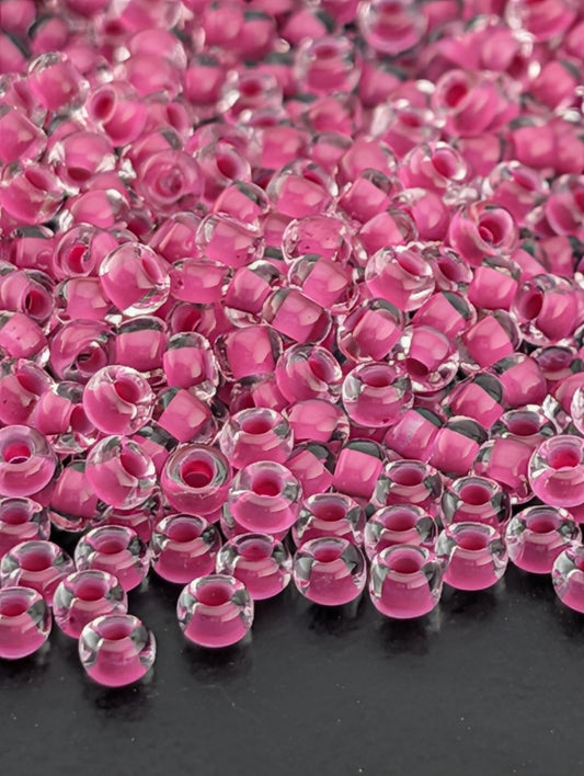 Transparent Terra Intensive Pink-Lined Clear | Preciosa Ornela Seed Beads | Size 8/0 | 15g Pkg ~630 pcs