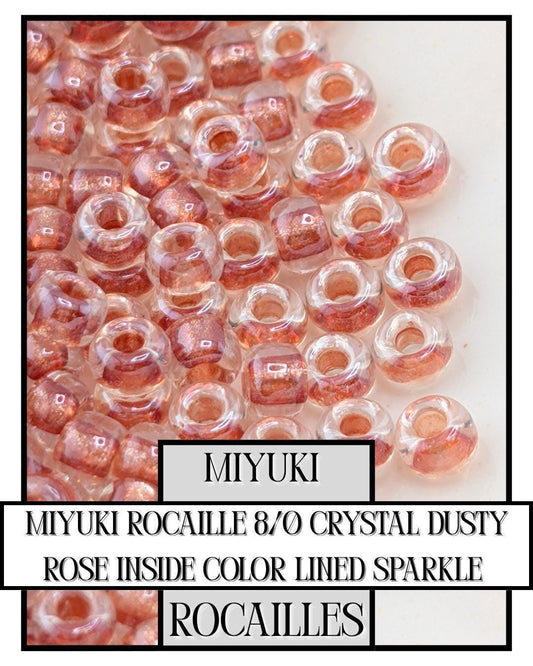 8-2601 Miyuki Rocaille 8/0 | Crystal/Dusty Rose Inside Color Lined* 20g