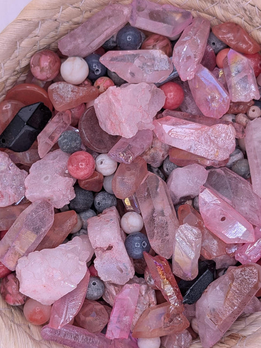 Cherry Quartz Gemstone Bead Mix: 2 oz Natural Stone Craft Supply