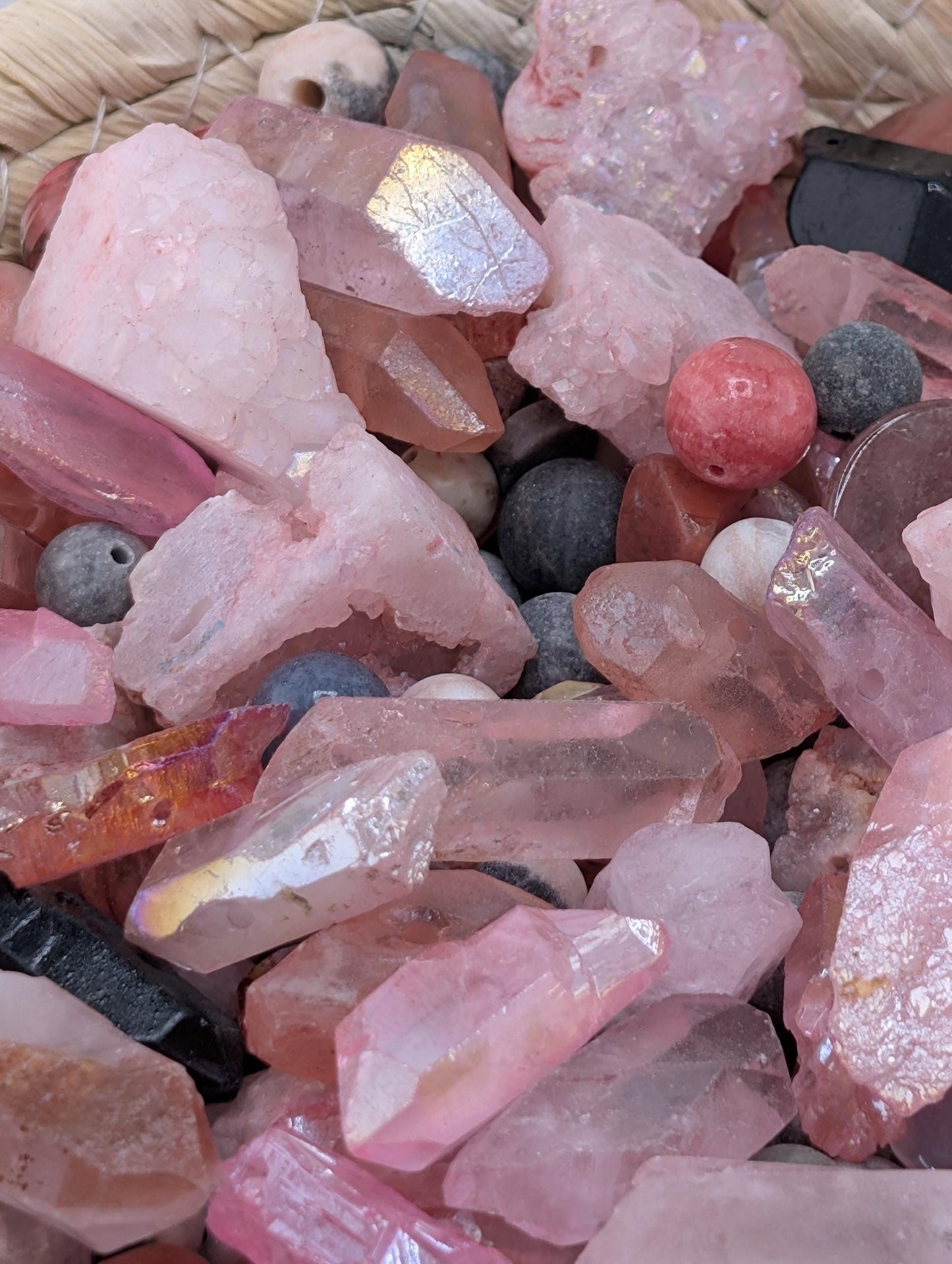 Cherry Quartz Gemstone Bead Mix: 2 oz Natural Stone Craft Supply
