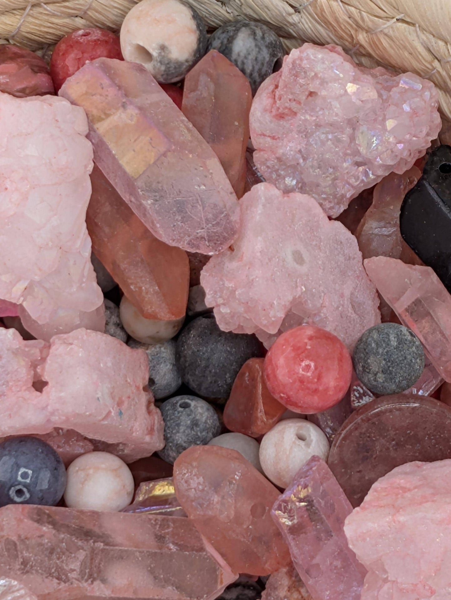 Cherry Quartz Gemstone Bead Mix: 2 oz Natural Stone Craft Supply