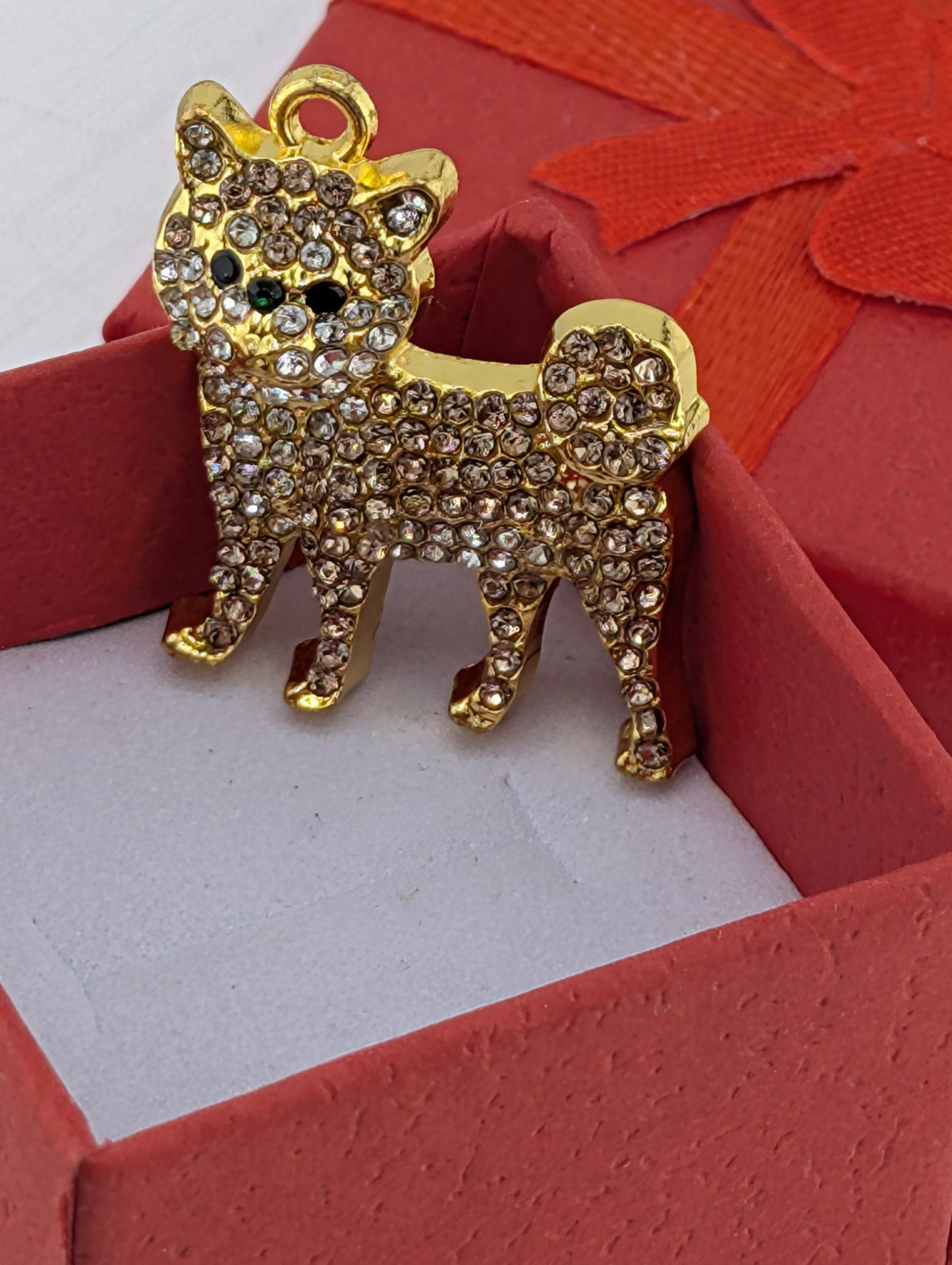 Gold Plated Shiba Inu | Rhinestone Pendant/Bag Charm | Dog Pendant