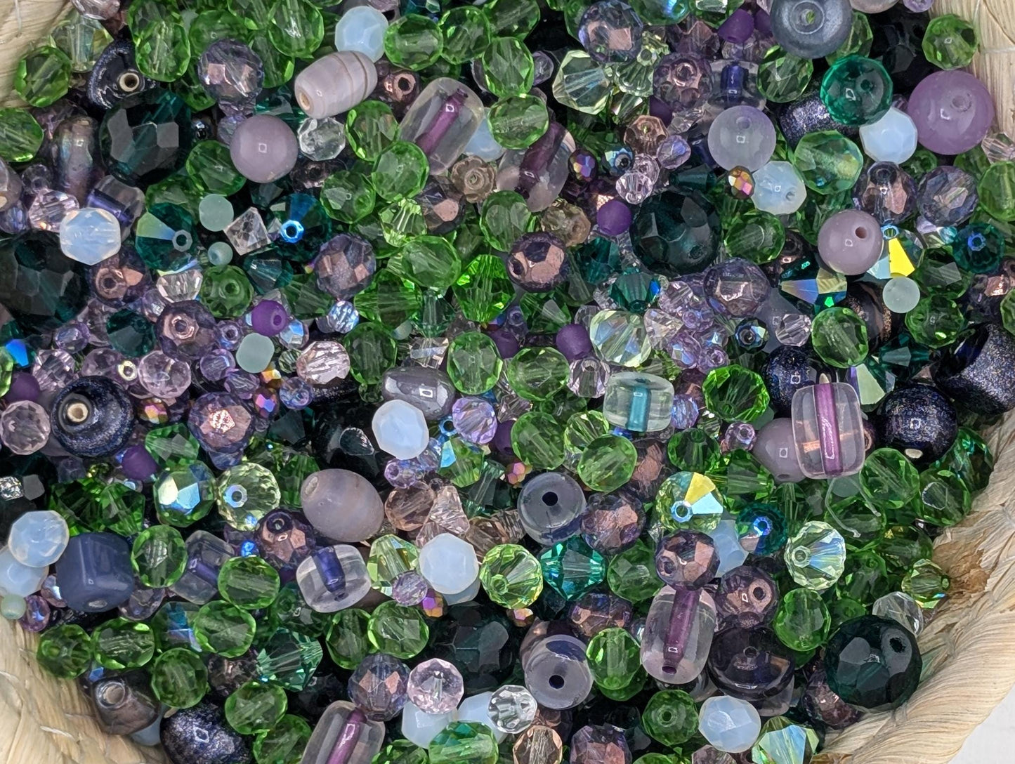 Exclusive "Twilight Garden" Bead Mix - Amethyst & Emerald Jewel Tone Glass Mix 56g
